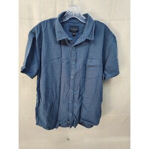 Lucky Brand Mens Short Sleeve Button Down Shirt Blue Gray Large Pocket Casual